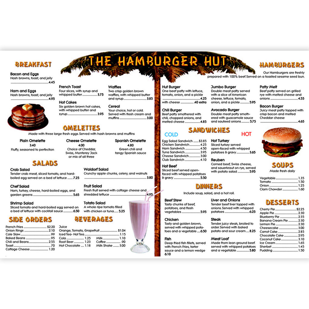 Menu Math Hamburger Hut Extra Menus 6