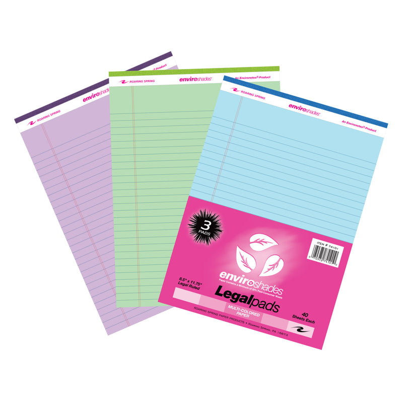Enviroshades Legal Pad, Standard, Assorted 3-Pack (Orchid, Blue, and Green)