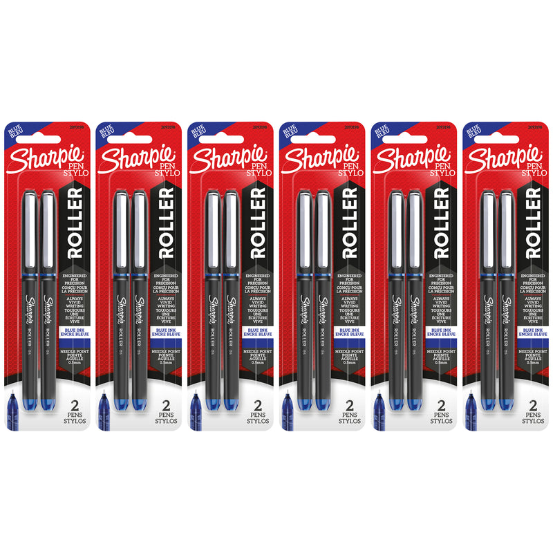 (6 Pk) 2ct Roller Blu Ink Pen Sharpie .5mm