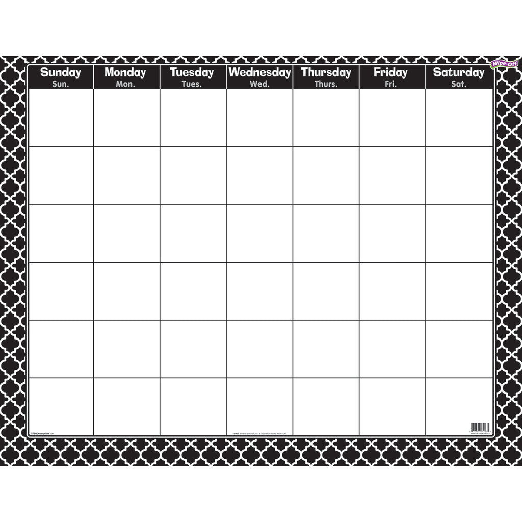 (6 Ea) Moroccan Black Wipe Off Calendar Monthly