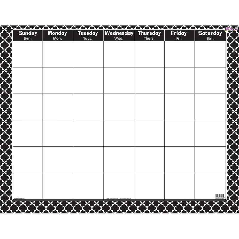(6 Ea) Moroccan Black Wipe Off Calendar Monthly