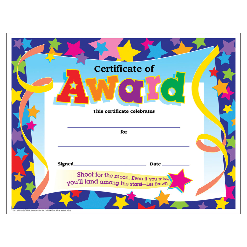 Certificate Of Award Stars 30-pk 8-1-2 X 11