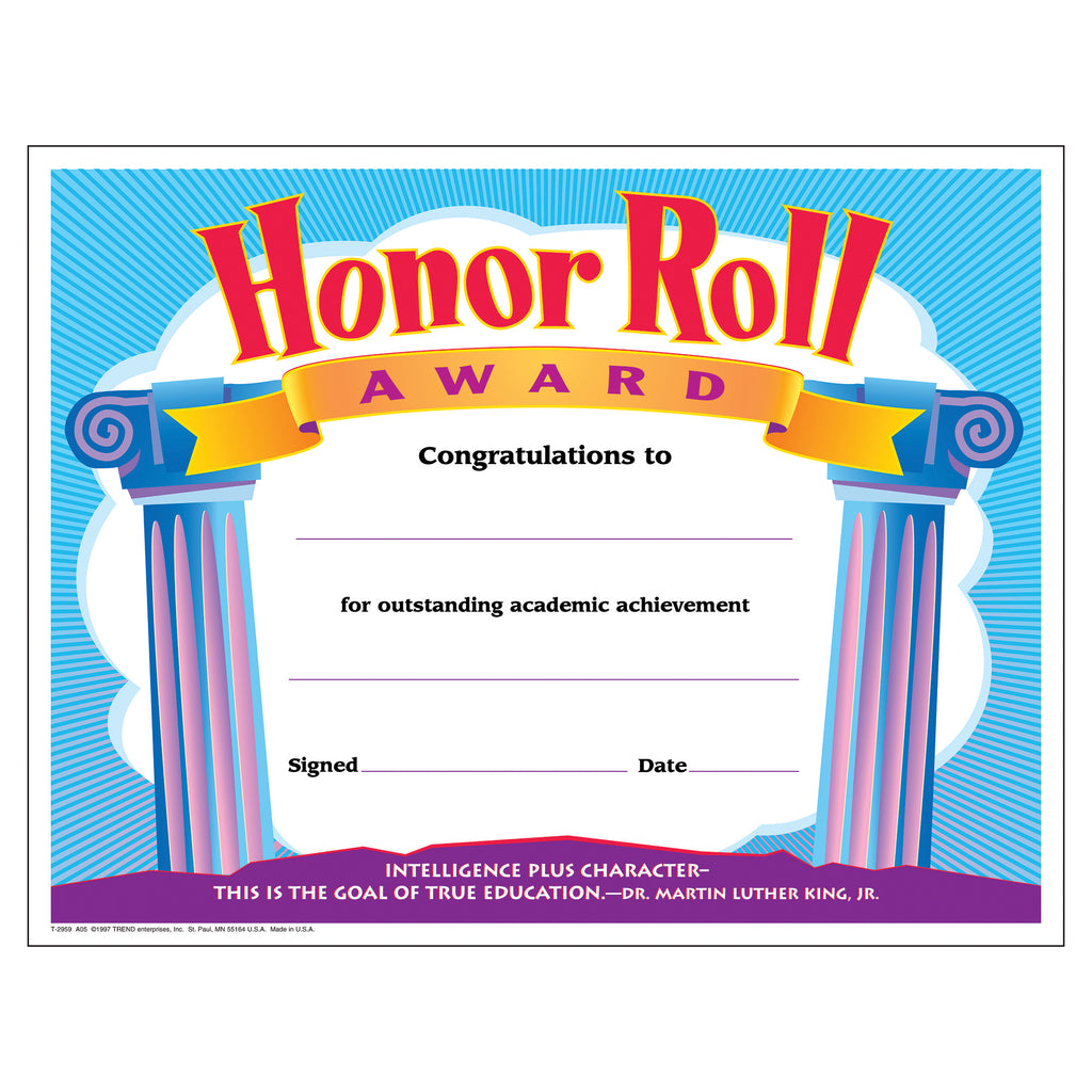 Certificate Honor Roll Award 30-pk 8-1-2 X 11