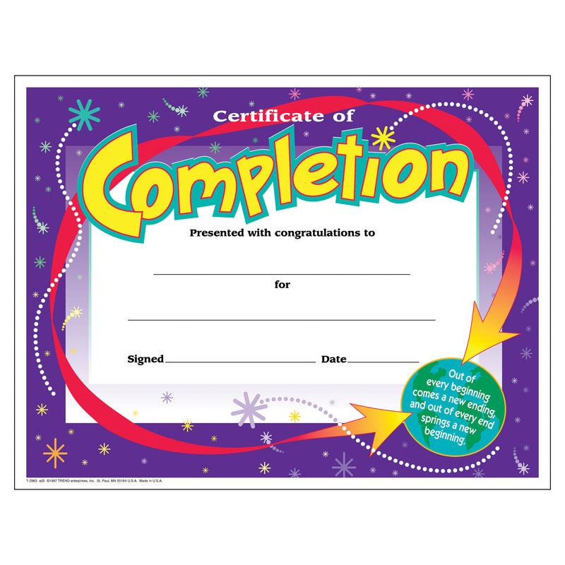 Certificate Of Completion 30-pk