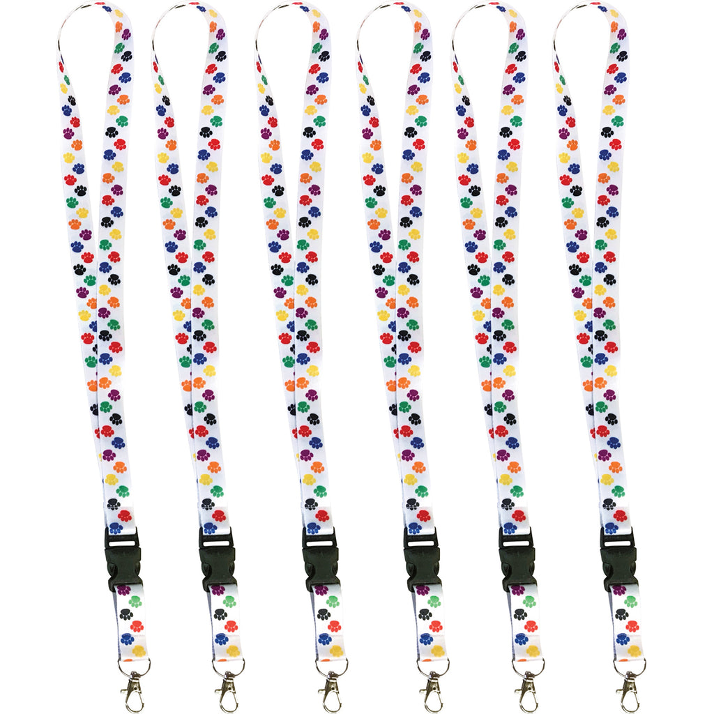 (6 Pk) Colorful Paw Print Lanyard