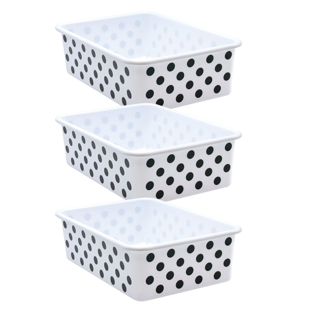 (3 Ea) Black Polka Dots Large Storage Bin Plastic