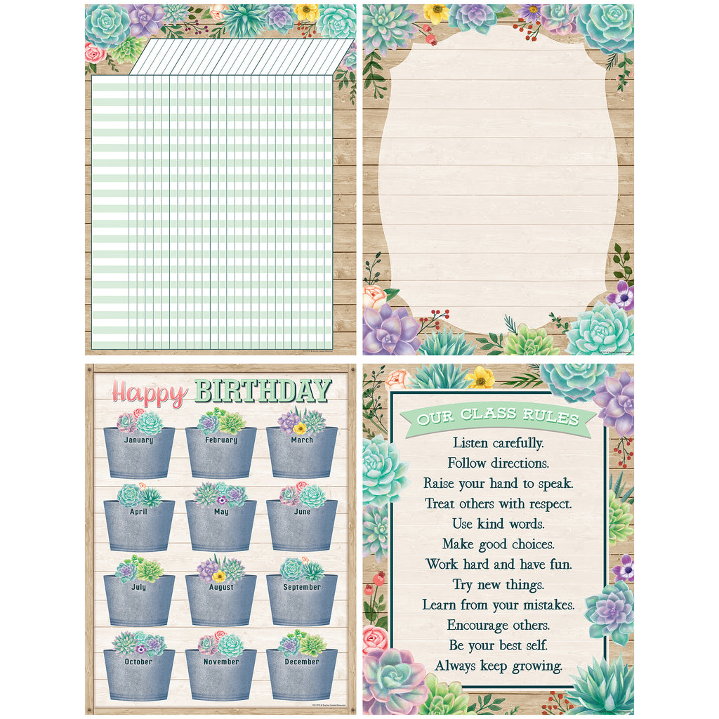 Rustic Bloom Succulents 4 Chart Set