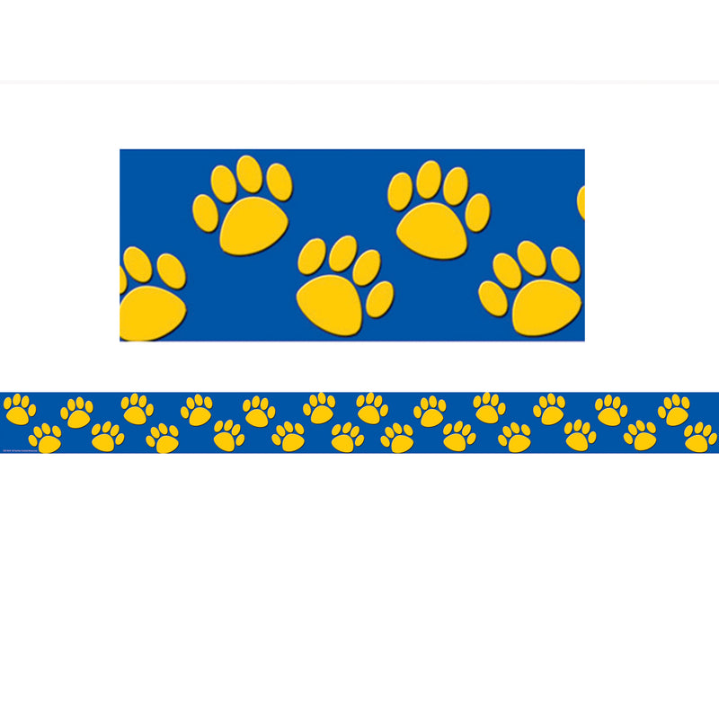 (6 Pk) Blue With Gold Paw Prints Border Trim