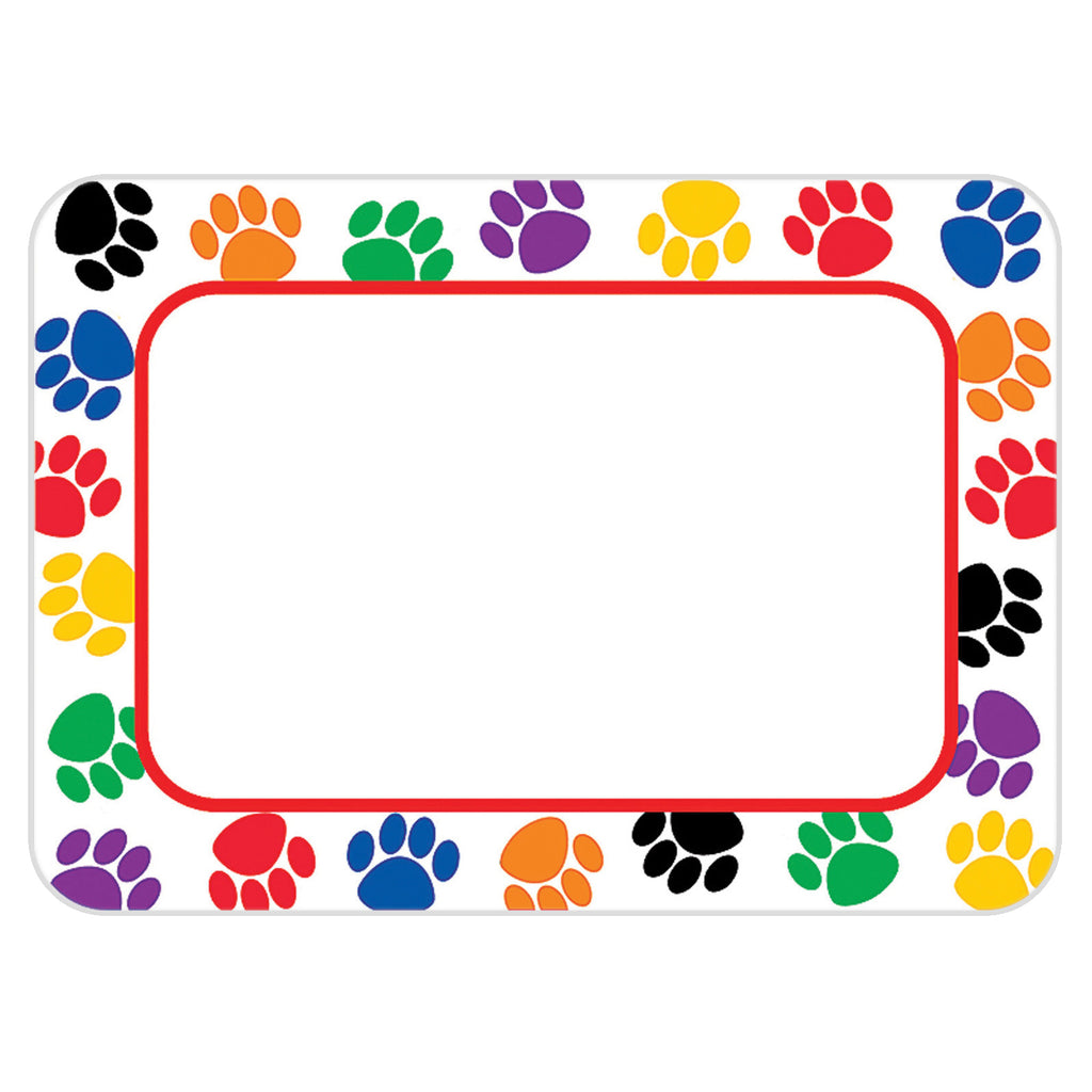 Colorful Paw Prints Name Tags Labels