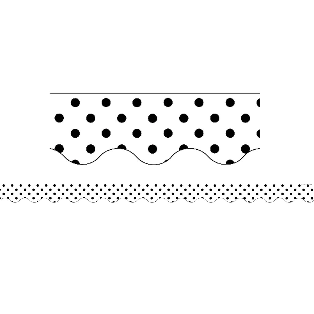 (6 Pk) Black Polka Dots On White Scalloped Border Trim