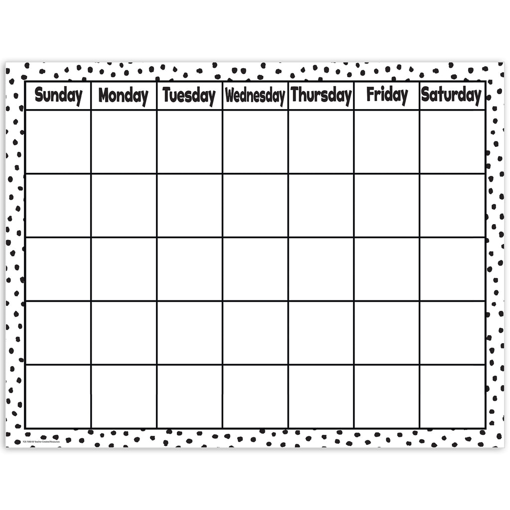 Black Painted Dots on White Calendar Chart, 17" x 22"