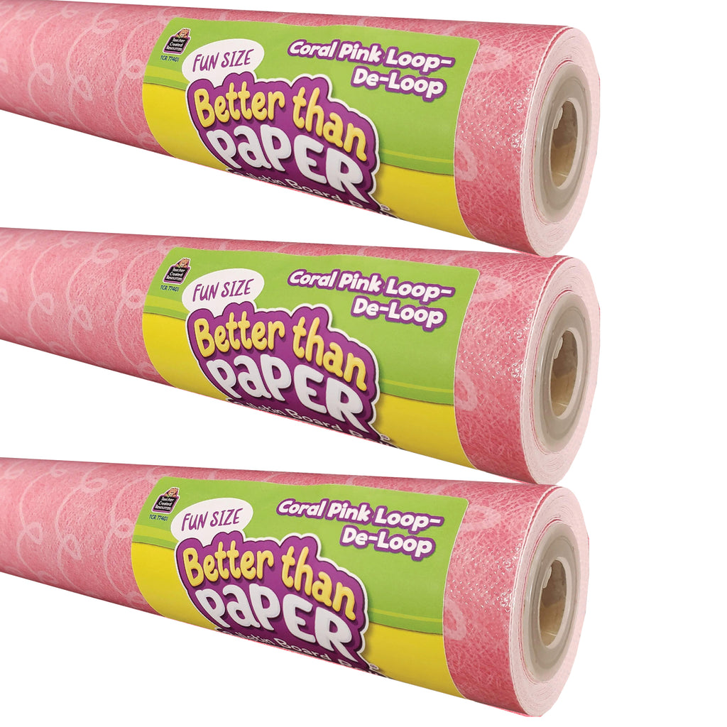 Fun Size Better Than Paper® Bulletin Board Roll, 18" x 12', Coral Pink Loop-De-Loop, Pack of 3