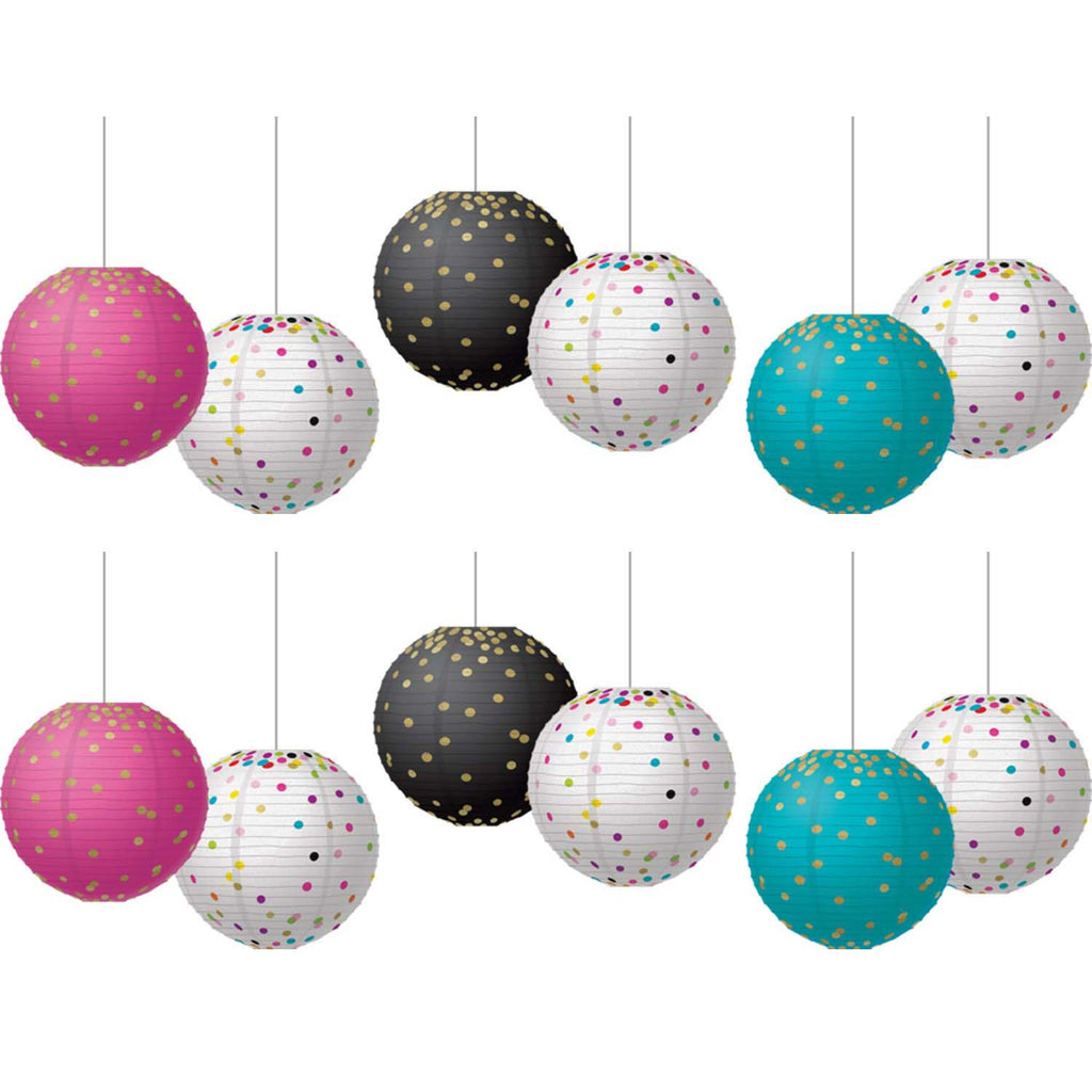 (2 Pk) Gold Foil Confetti Hanging Lanterns