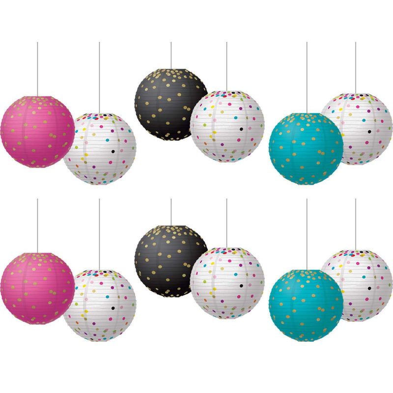 (2 Pk) Gold Foil Confetti Hanging Lanterns