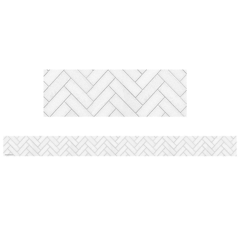 White Herringbone Straight Border Modern Farmhouse