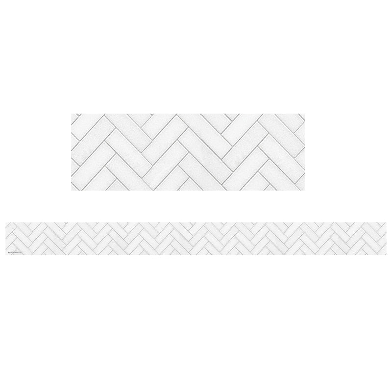 White Herringbone Straight Border Modern Farmhouse