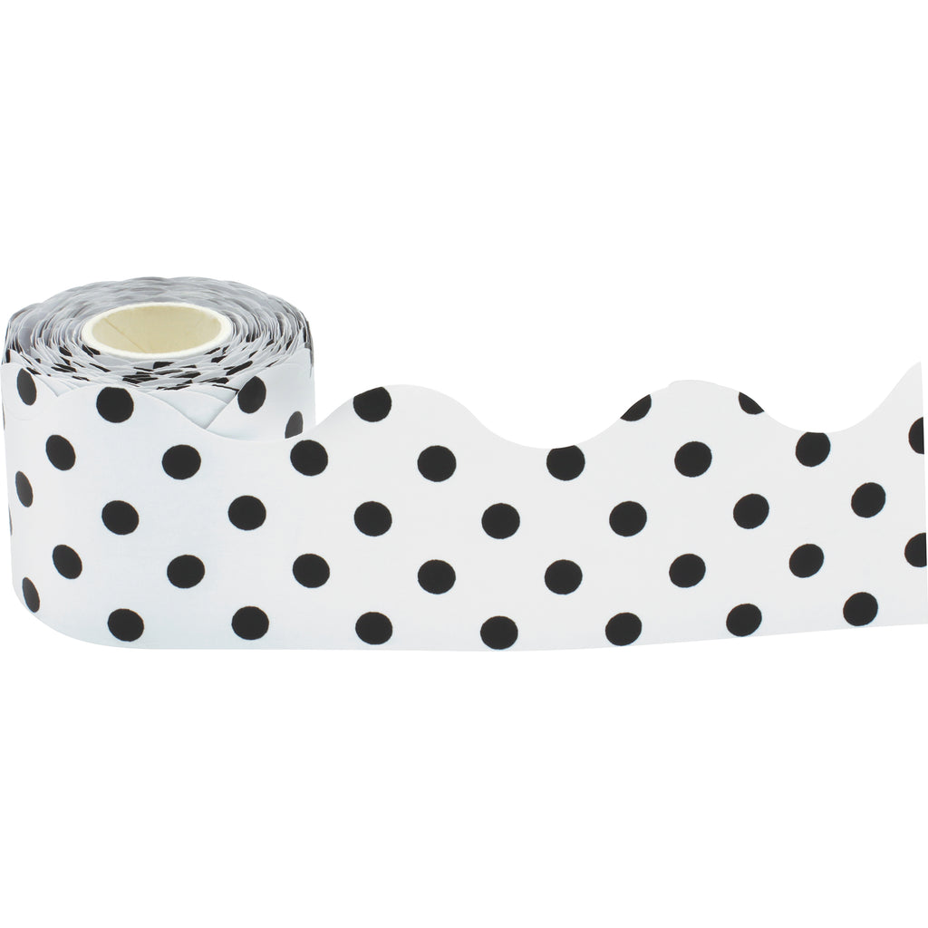 Blck Polka Dots On White Rolld Trim