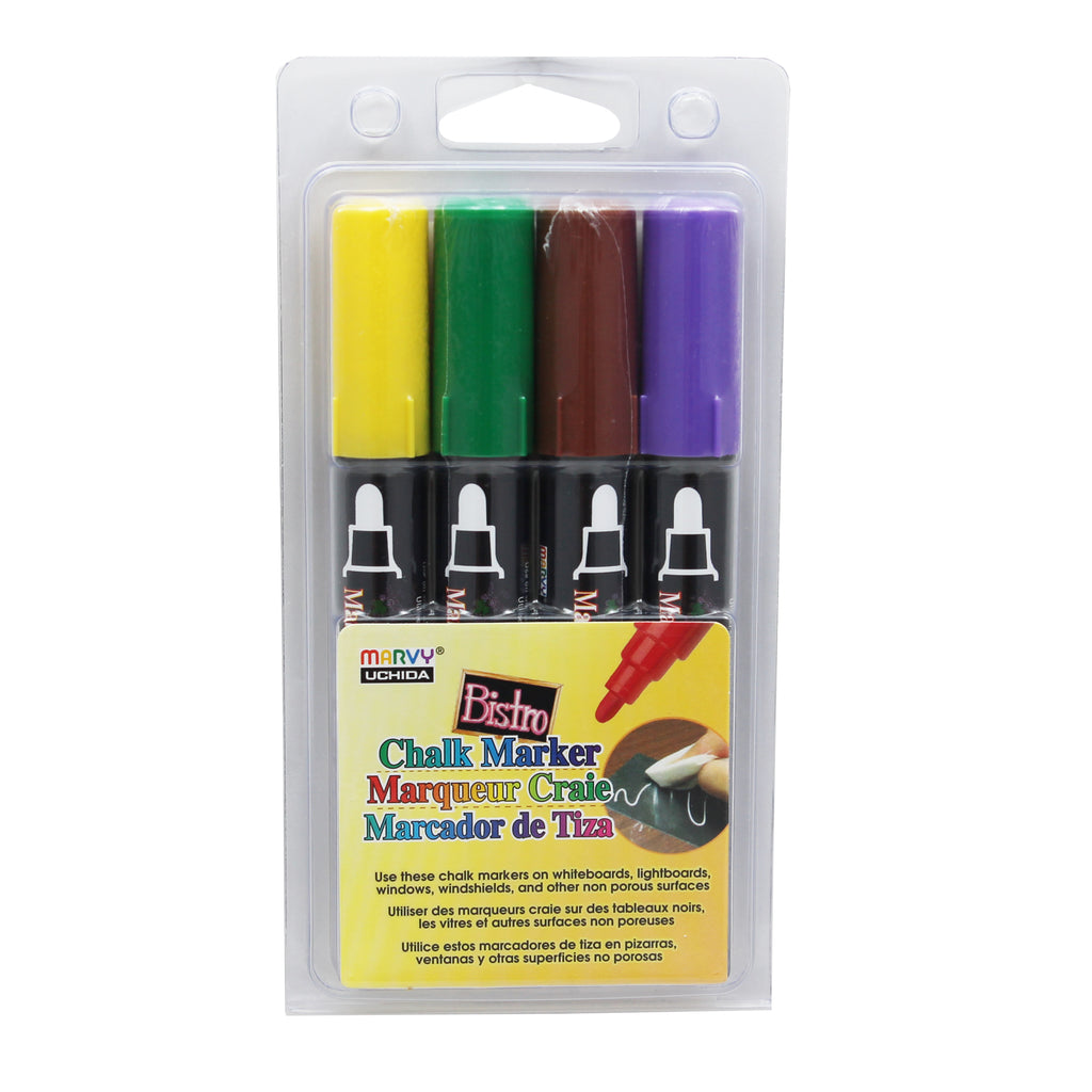 Bistro Chalk Markers Brd Tip 4 Clr Set Brown Green Yellow Violet