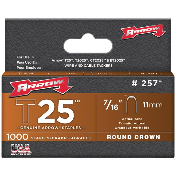 T25(TM) Round Crown Staples, 1,000 Pack (7-16 Inch)