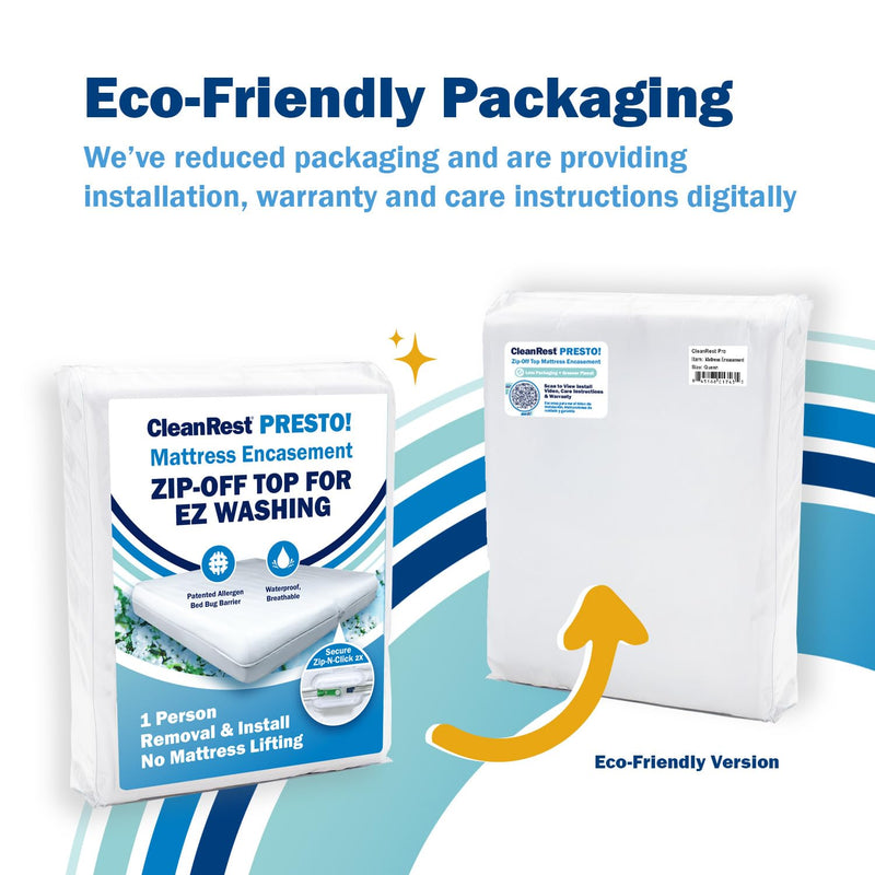 CleanRest Presto! Zip-Off Top Mattress Encasement – Hypoallergenic, Waterproof, Bed Bug Proof Protector – Queen
