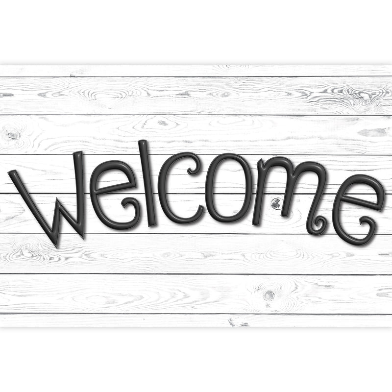 Welcome Mat Wht Shiplap Wood Plank 15.5 X 23.5in