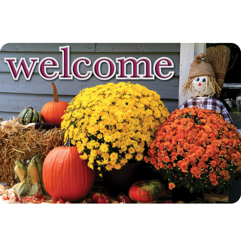 The Original Fun Mat™, Welcome Mat, 15.5" x 23.5", Scarecrow Flowers Welcome