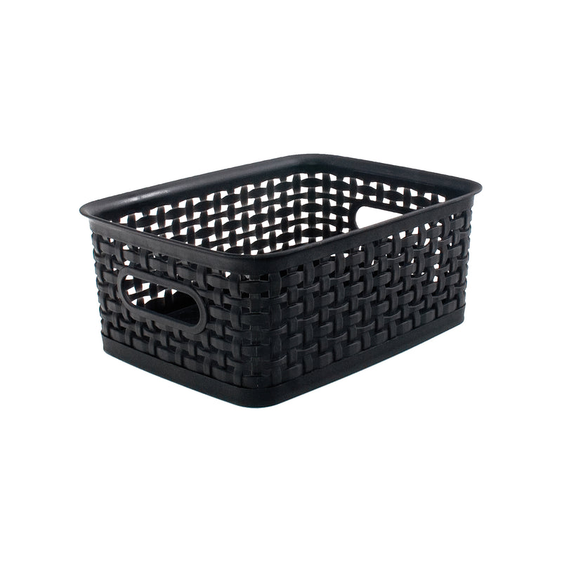 Plastic Weave Bin, Small, Black, Pack of 3