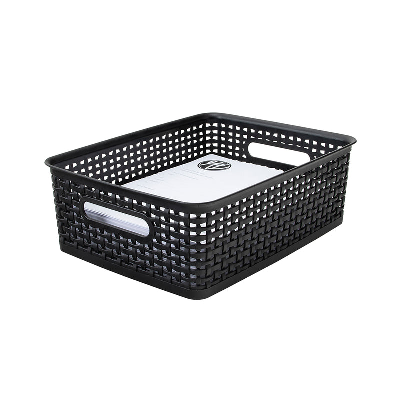 Plastic Weave Bin, Medium, Black