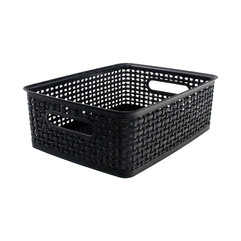 Plastic Weave Bin, Medium, Black