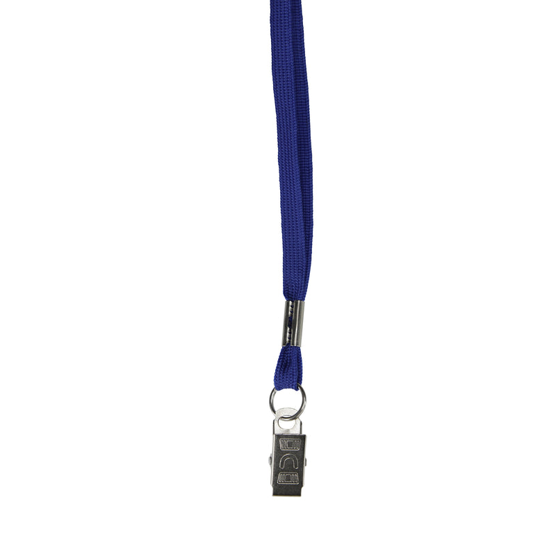 Flat Lanyard with Bulldog Clip, Blue, Pack of 100