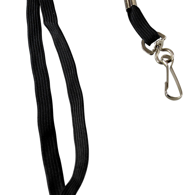 Flat Lanyard with J Hook, Black, Pack of 100