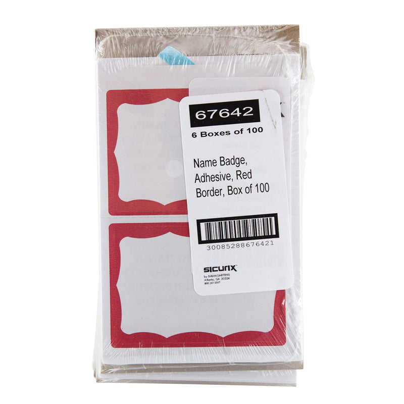 Adhesive Badge Red Border 100/pk