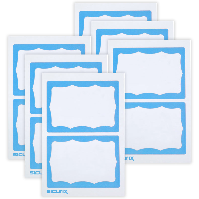 Adhesive Badges, Blue Border, 100 Per Pack, 6 Packs