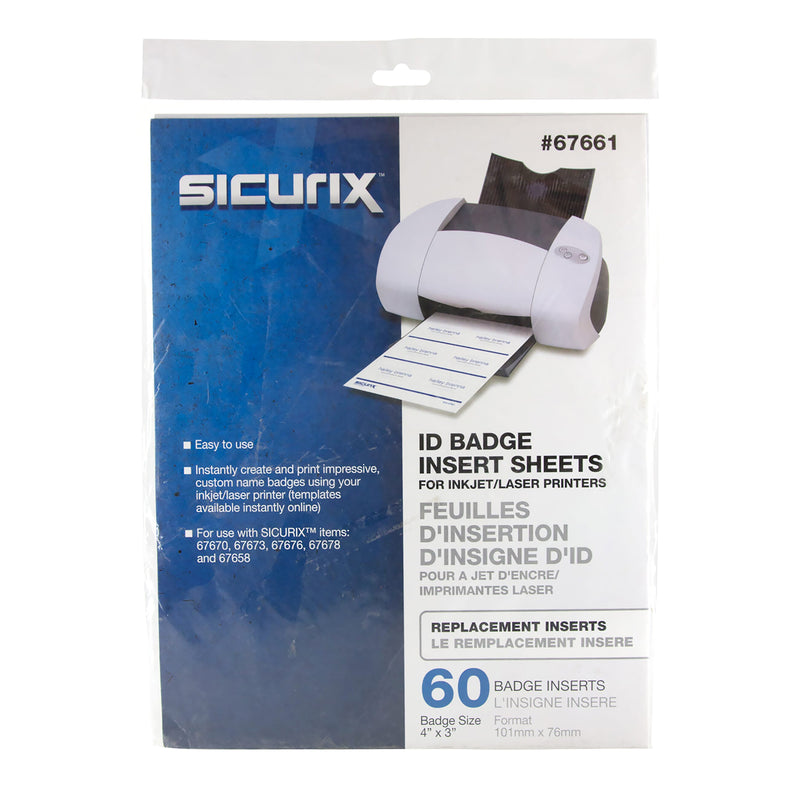 Id Badge Insert Sheets 60/pk White 4in X 3in