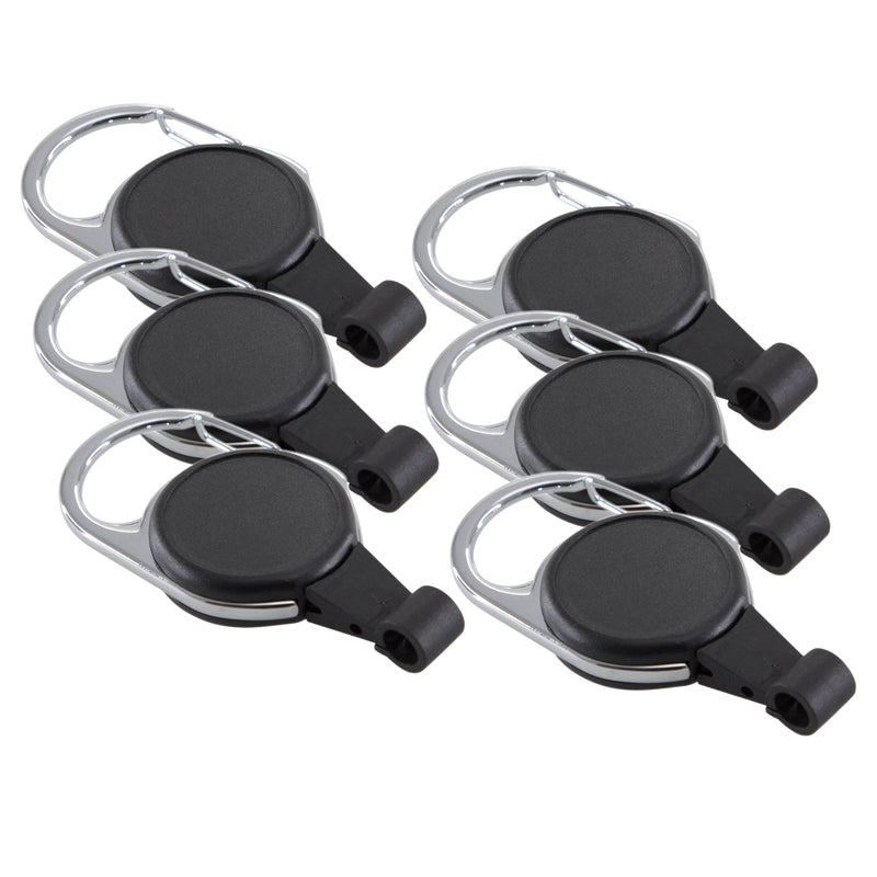 No-Twist Carabiner ID Card Reel with Slot Hook, Black, Pack of 6