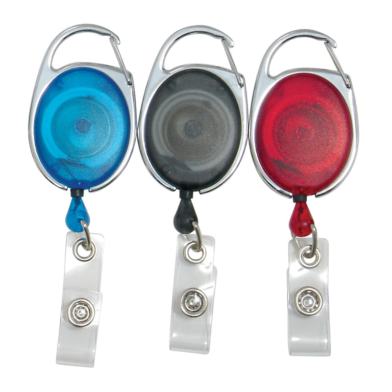 Quick Clip Oval ID Badge Reel, Red, Blue, Smoke, 3 Per Pack, 2 Packs