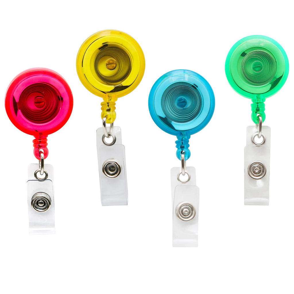 Standard Round ID Badge Reel with Belt Clip & Strap, Translucent Assorted, Pack of 4