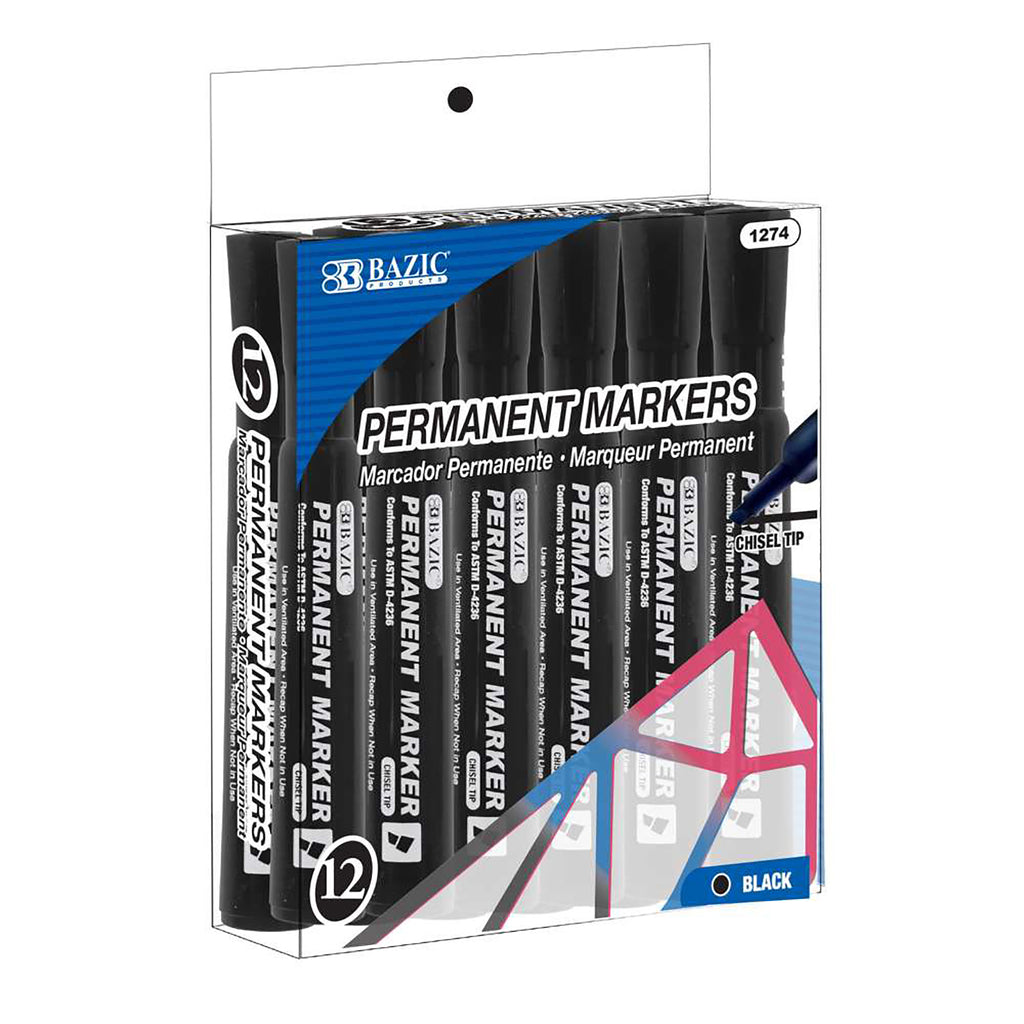 12ct Black Permanent Markers Chisel Tip Desk Style