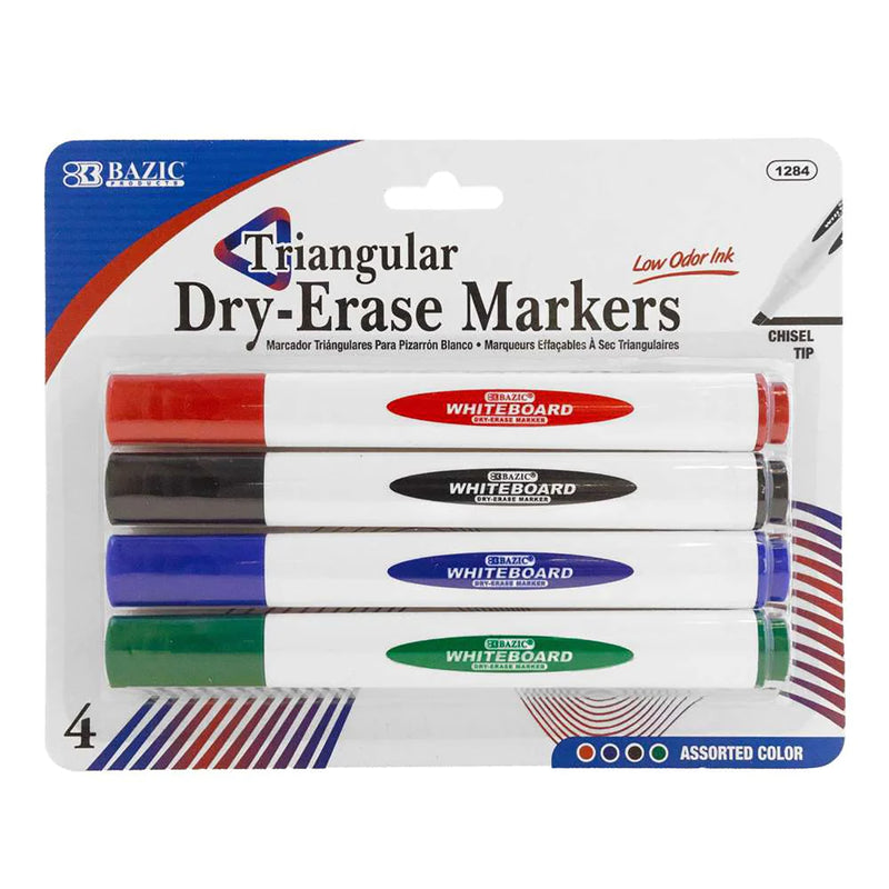 4ct Asst Colors Dry Erase Markers Triangle Chisel Tip