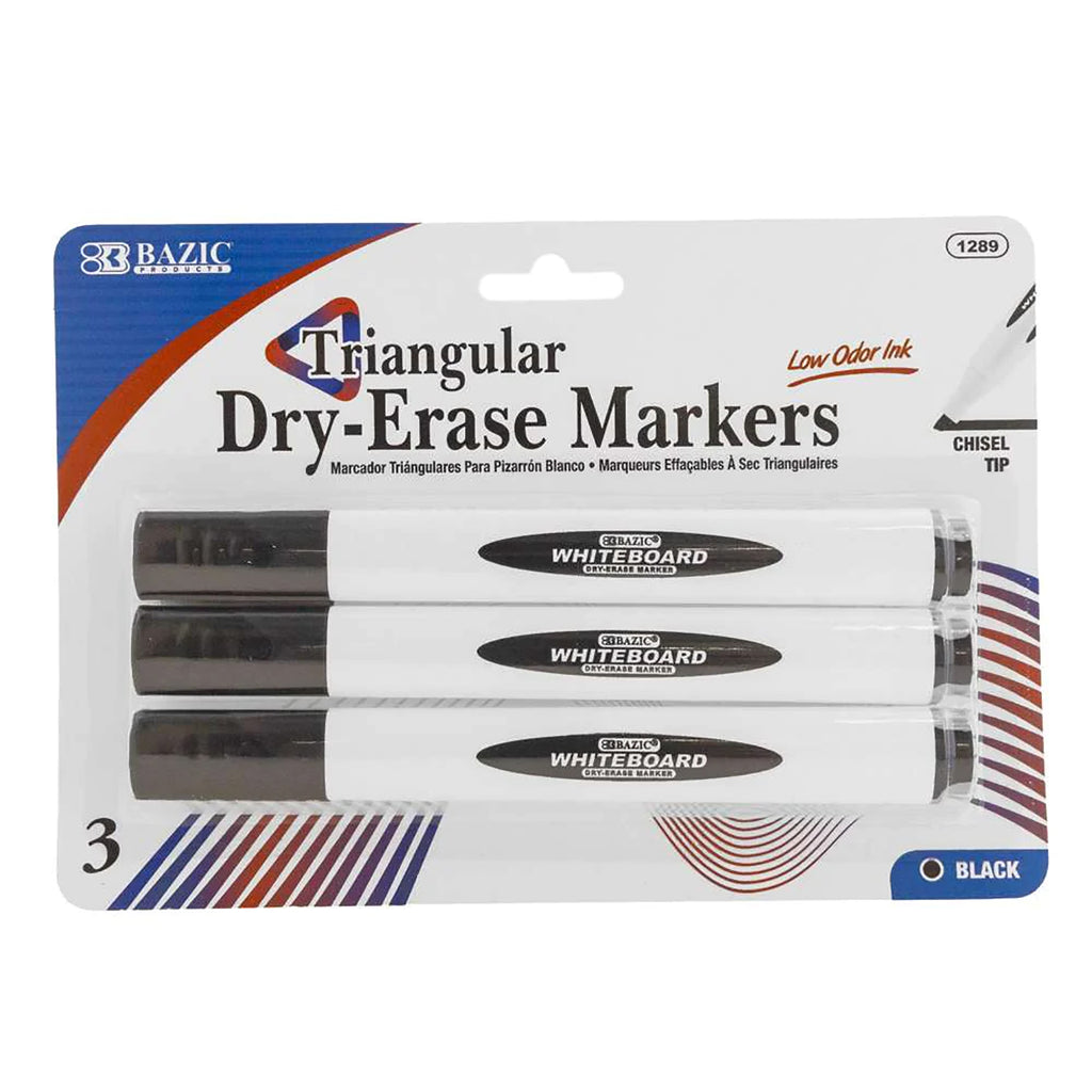 3ct Blk Dry Erase Markers Triangle Chisel Tip