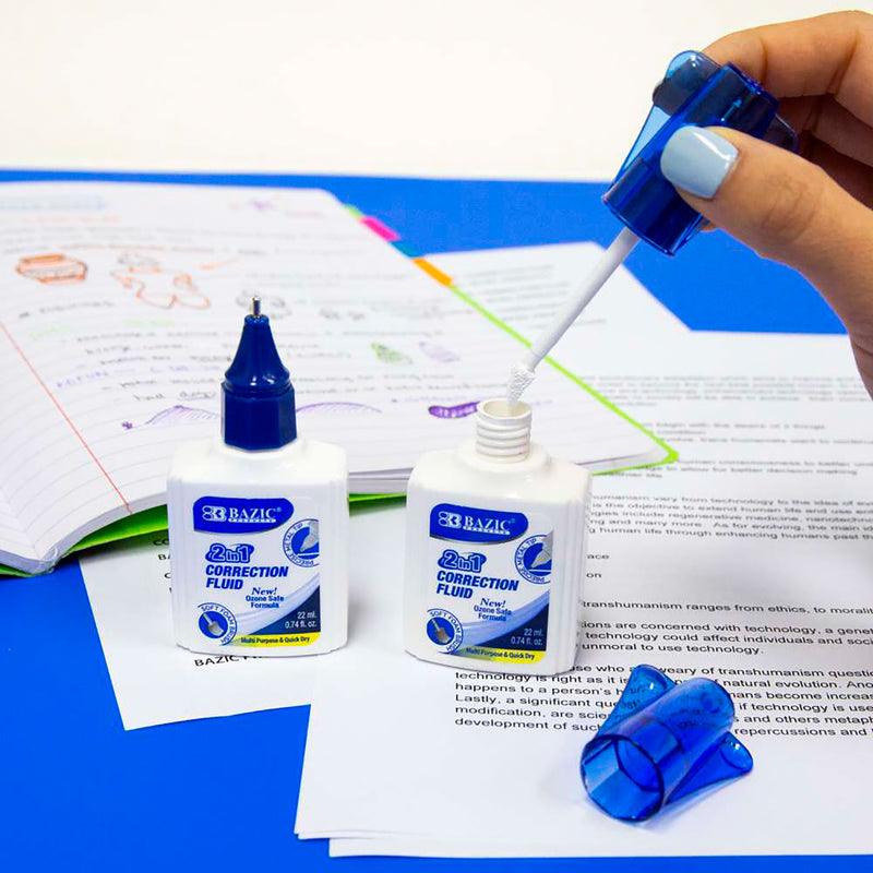 2 In 1 Correction Fluid W/foam Brush & Pen Tip