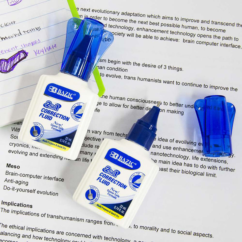 2 In 1 Correction Fluid W/foam Brush & Pen Tip