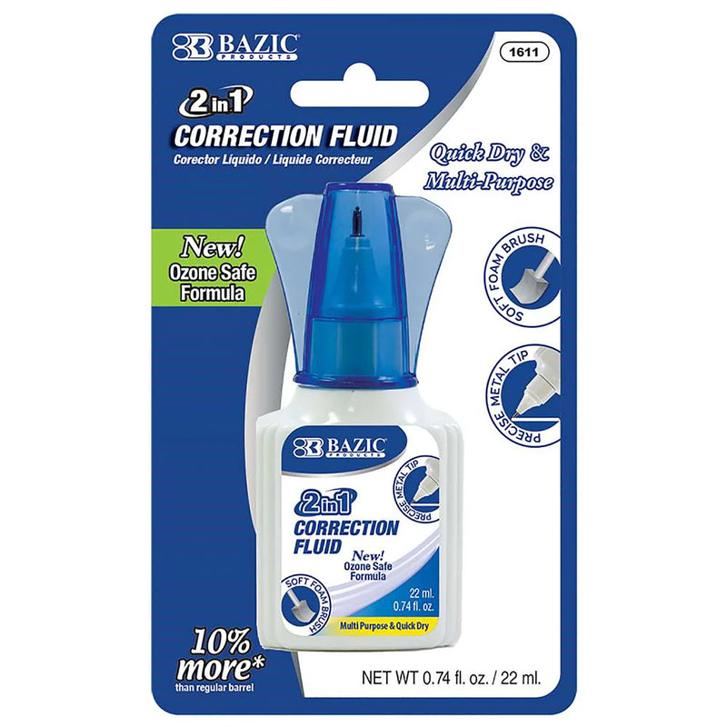 2 In 1 Correction Fluid W/foam Brush & Pen Tip