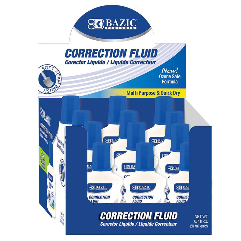 Correction Fluid with Foam Brush, 0.7 fl oz (20 mL), Pack of 24