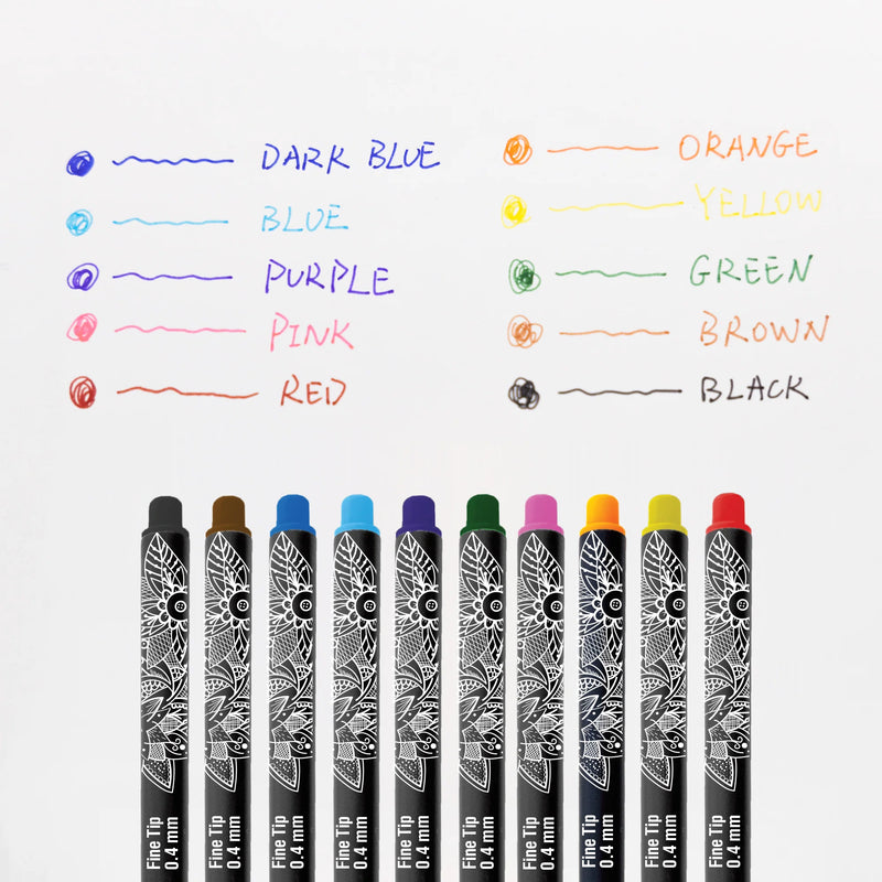 10 Color Skylar 0.4mm Fineliner Pen