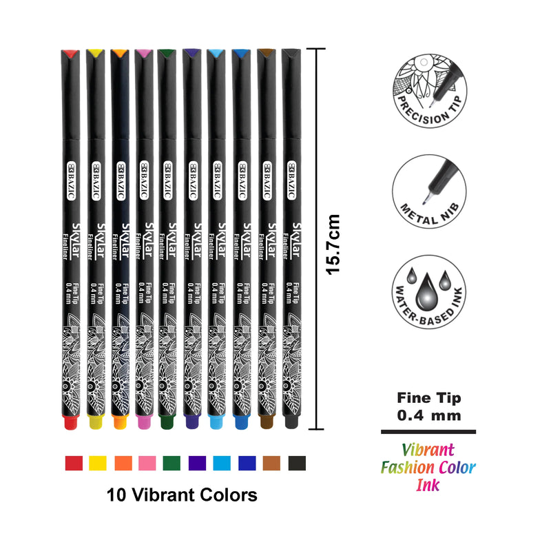 10 Color Skylar 0.4mm Fineliner Pen