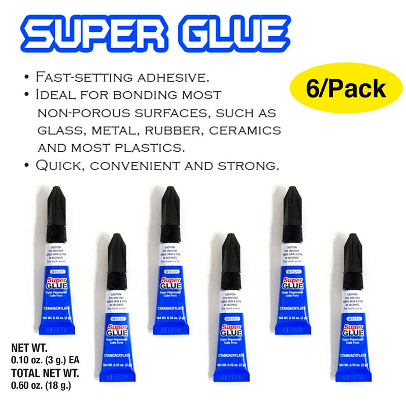 Super Glue, 0.10 oz (3g), 6 Per Pack, 6 Packs