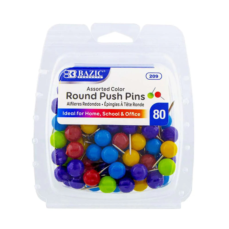 Round Push Pins 80ct Asst Color