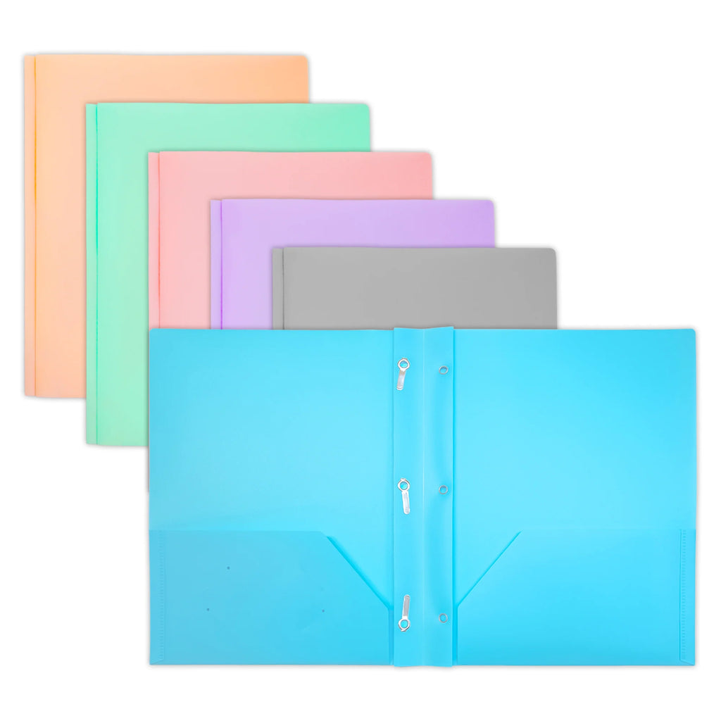 2-Pocket Poly Portfolio with 3 Prongs, Pastel Colors, Pack of 48