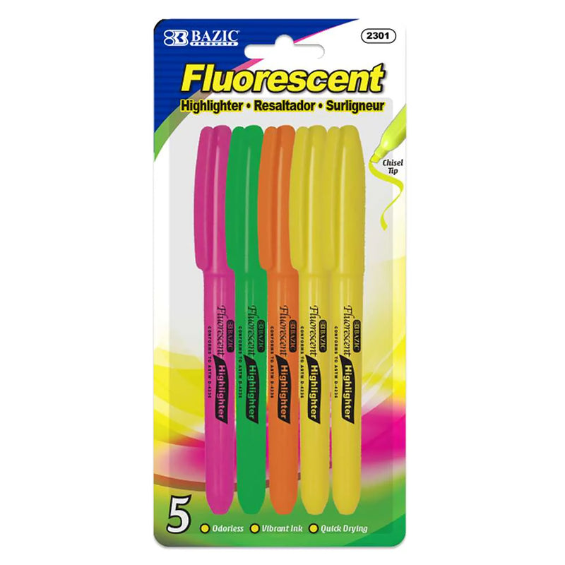 Pen Style Highlighters 5ct W/clip